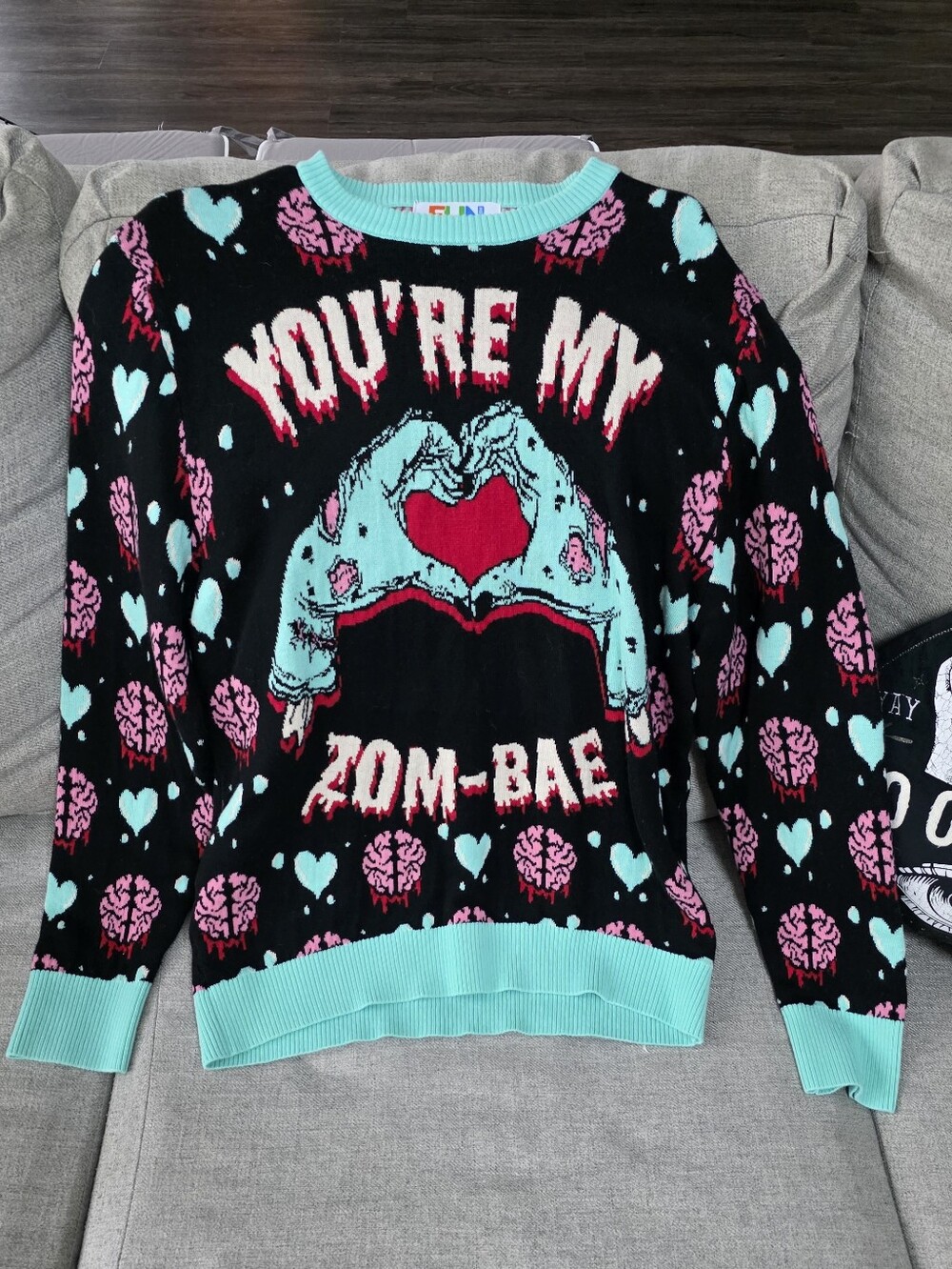 "You're My Zom-Bae" Zombie Halloween Valentine Ugly Knit Sweater - Unisex L